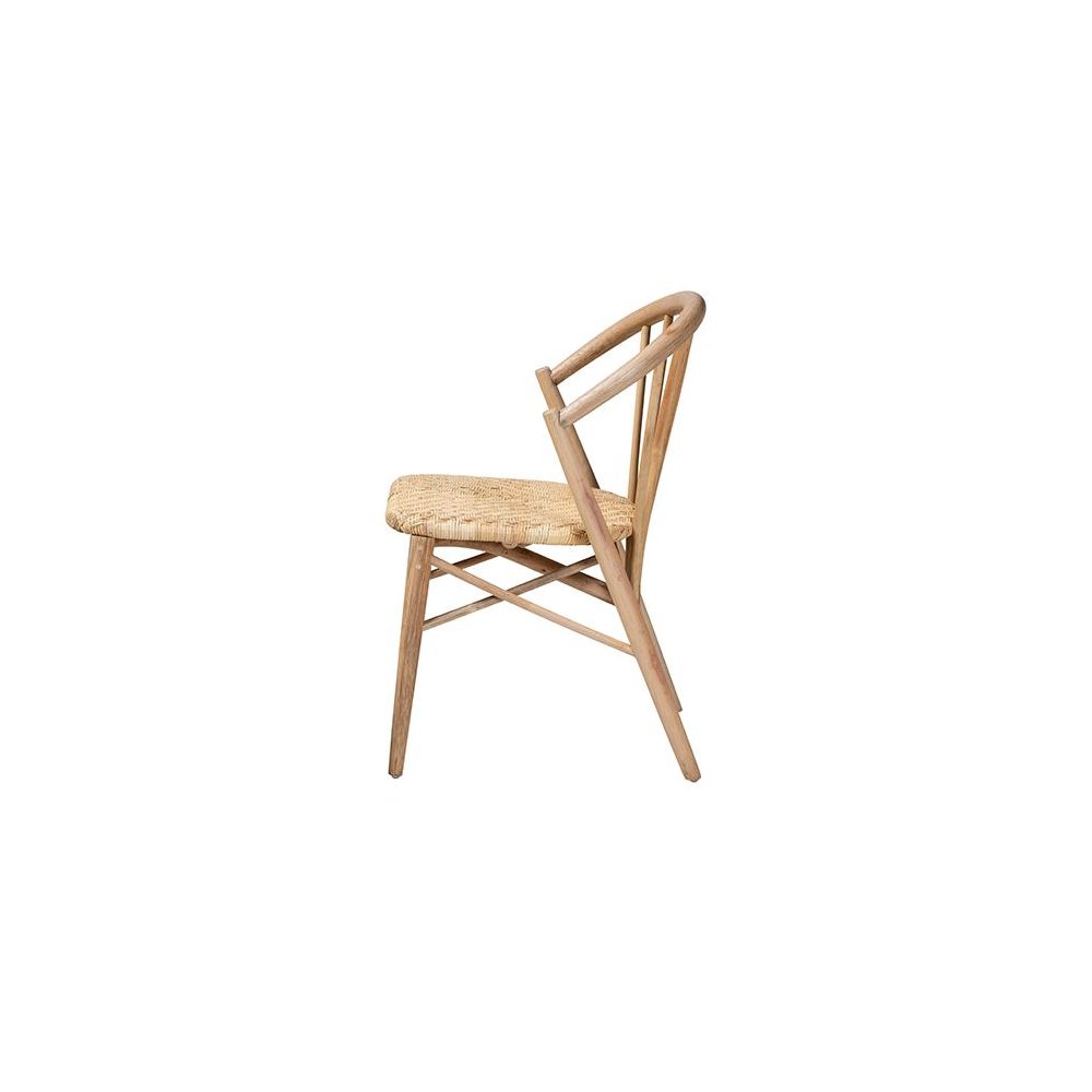 Natural Brown Finished Wood and Rattan Dining Chair