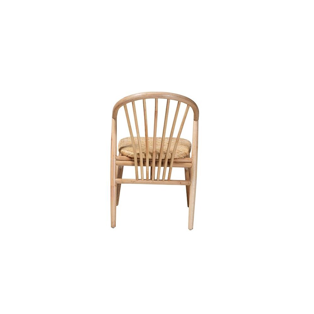 Natural Brown Finished Wood and Rattan Dining Chair