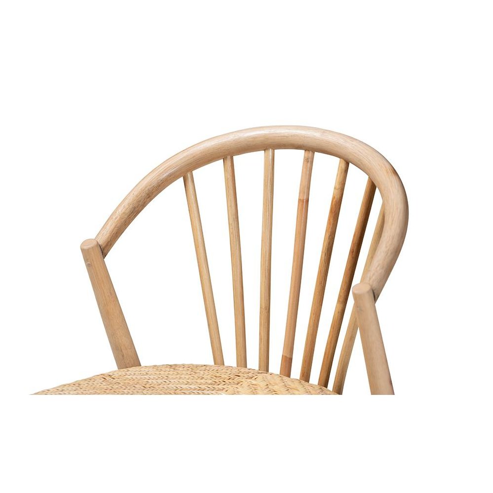 Natural Brown Finished Wood and Rattan Dining Chair