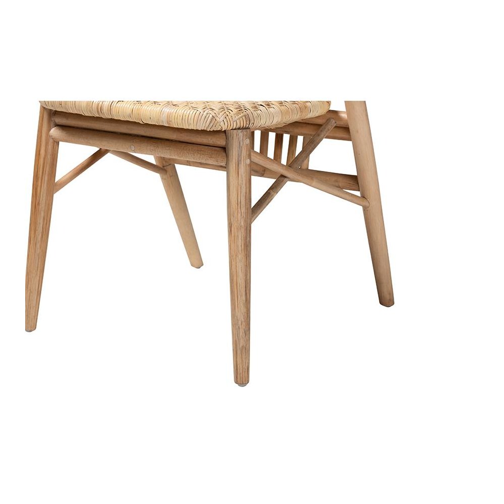 Natural Brown Finished Wood and Rattan Dining Chair