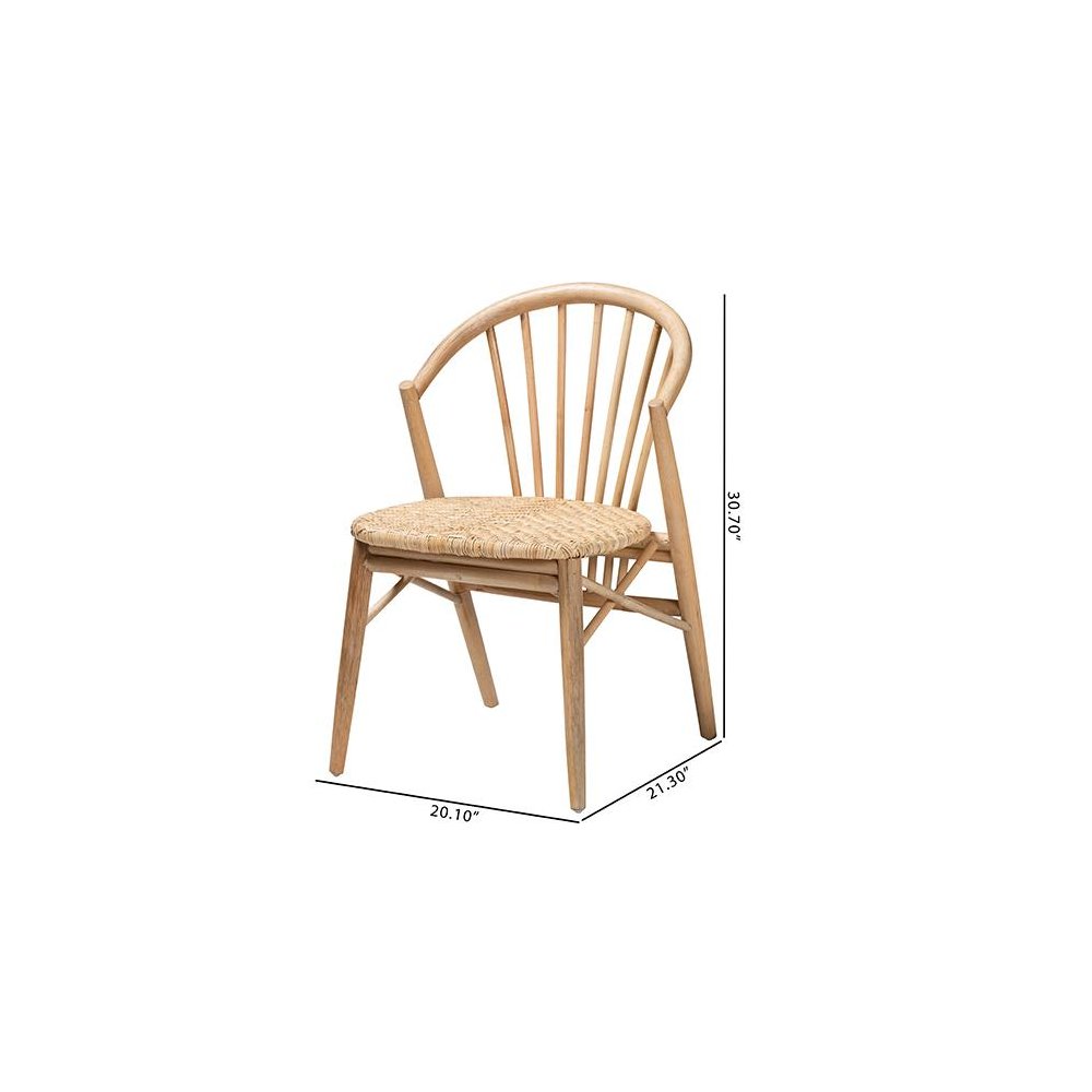 Natural Brown Finished Wood and Rattan Dining Chair