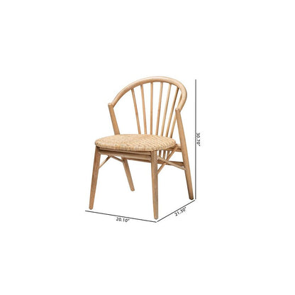 Natural Brown Finished Wood and Rattan Dining Chair