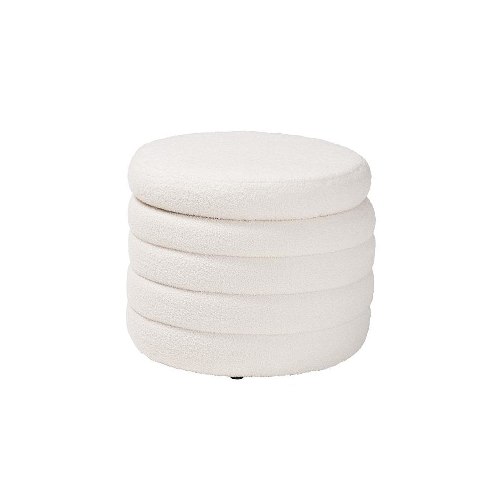Tabitha Modern and Contemporary Ivory Boucle Upholstered Storage Ottoman