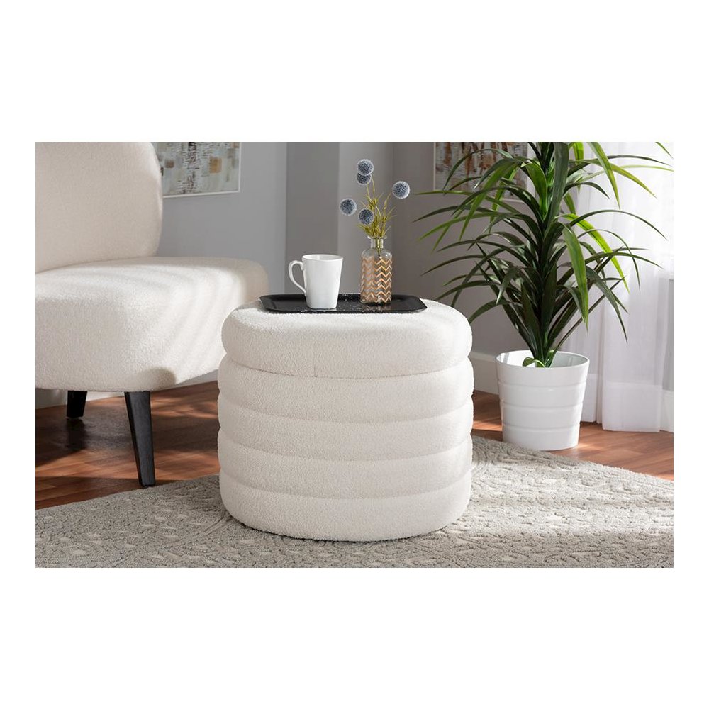 Tabitha Modern and Contemporary Ivory Boucle Upholstered Storage Ottoman