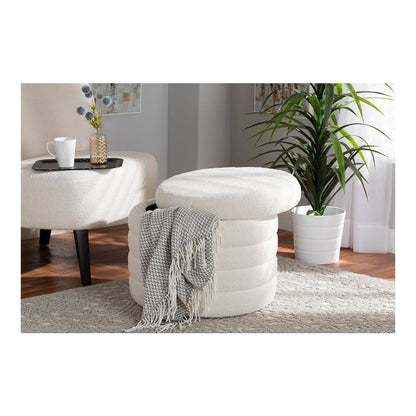 Tabitha Modern and Contemporary Ivory Boucle Upholstered Storage Ottoman