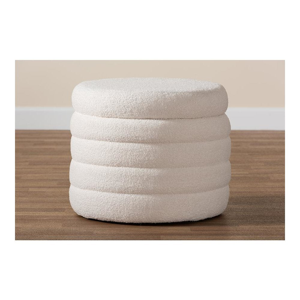 Tabitha Modern and Contemporary Ivory Boucle Upholstered Storage Ottoman