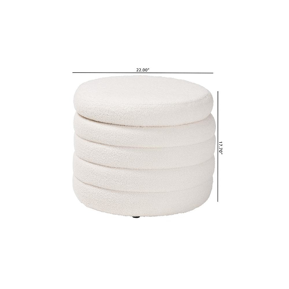 Tabitha Modern and Contemporary Ivory Boucle Upholstered Storage Ottoman