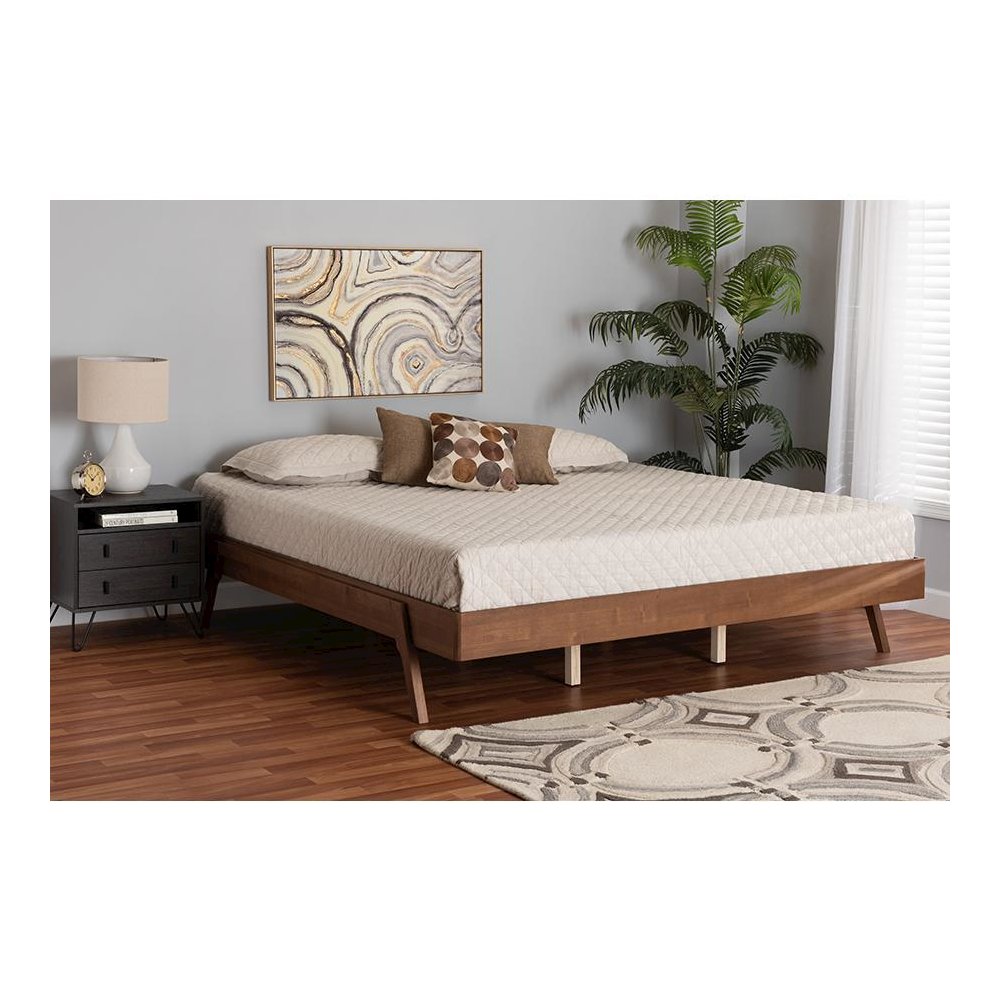 Sarita Mid-Century Modern Ash Walnut Finished Wood Queen Size Bed Frame