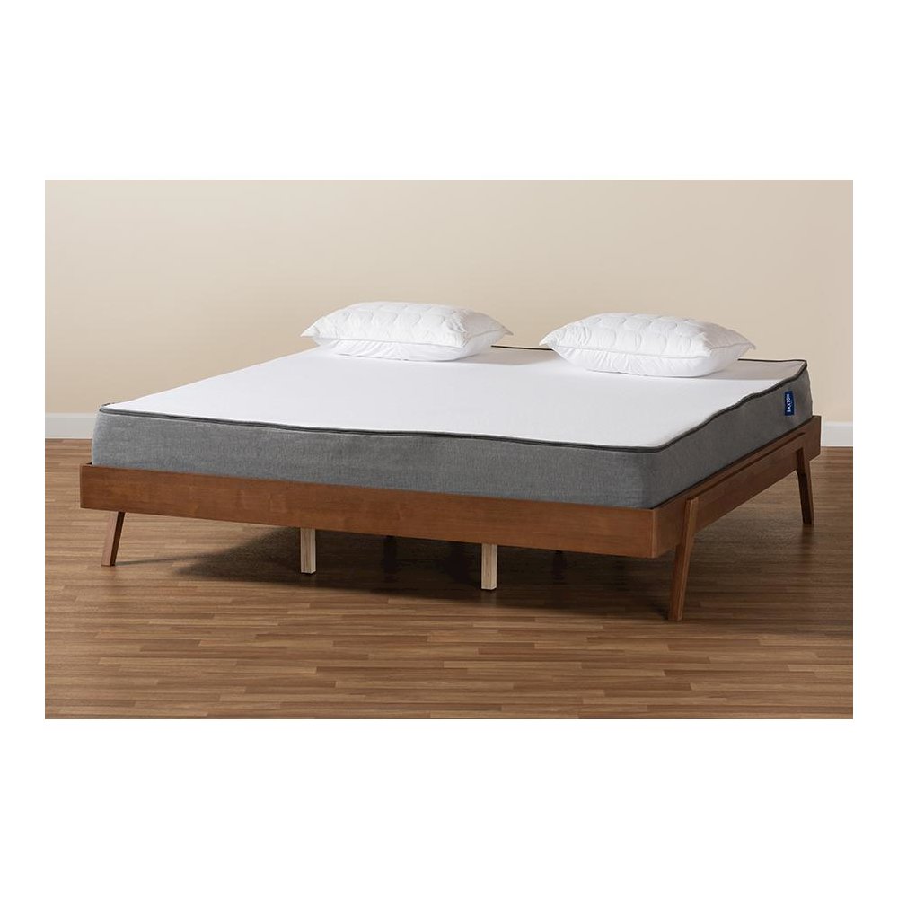 Sarita Mid-Century Modern Ash Walnut Finished Wood Queen Size Bed Frame