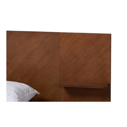 Walnut Finished Wood Queen Size Platform Storage Bed with Built-In Nightstands