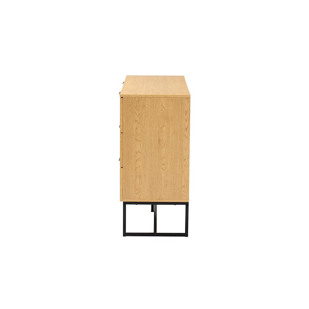 Black Metal 6-Drawer Storage Cabinet with Natural Rattan