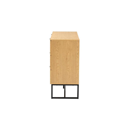 Black Metal 6-Drawer Storage Cabinet with Natural Rattan