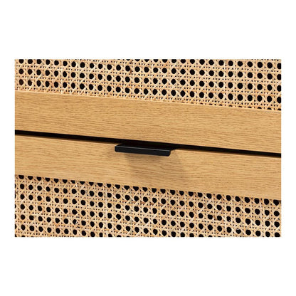 Black Metal 6-Drawer Storage Cabinet with Natural Rattan