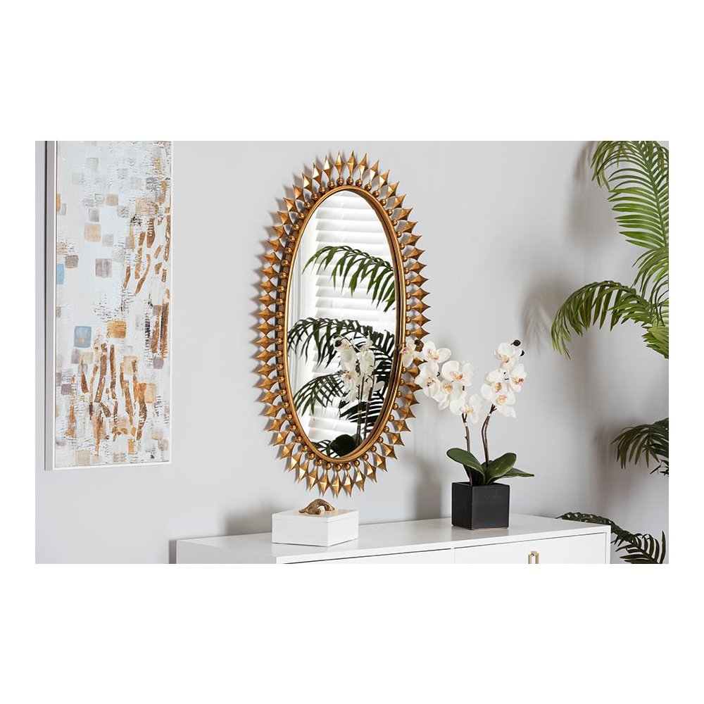 Rogier Modern Glam and Luxe Antique Goldleaf Metal Accent Wall Mirror