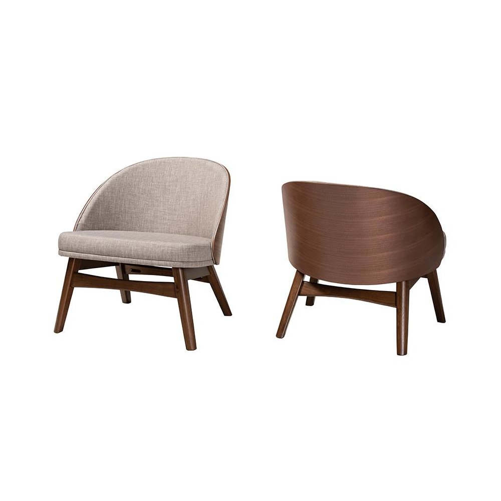 Grey Fabric and Walnut Brown Finished Wood 2-Piece Accent Chair Set
