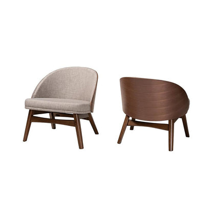 Grey Fabric and Walnut Brown Finished Wood 2-Piece Accent Chair Set
