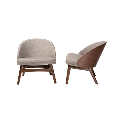 Grey Fabric and Walnut Brown Finished Wood 2-Piece Accent Chair Set