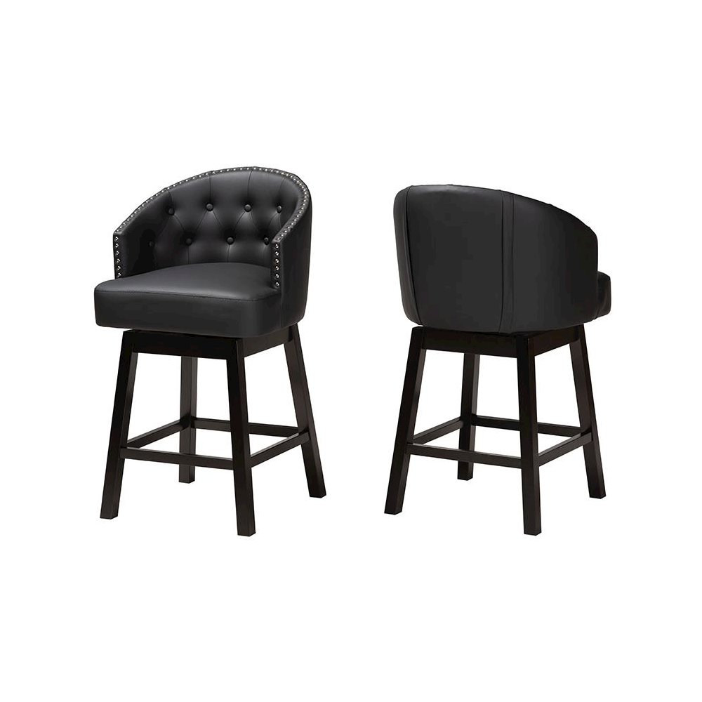 Leather and Espresso Brown Finished Wood 2-Piece Swivel Counter Stool Set