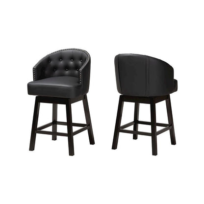 Leather and Espresso Brown Finished Wood 2-Piece Swivel Counter Stool Set