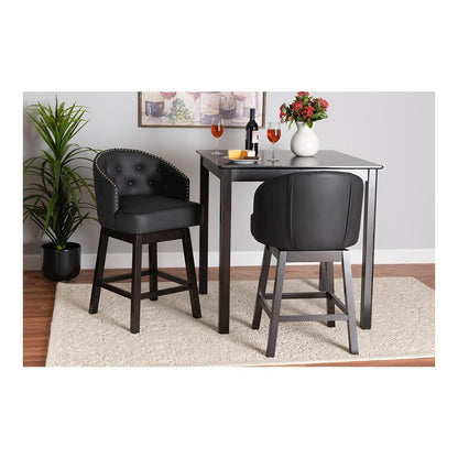 Leather and Espresso Brown Finished Wood 2-Piece Swivel Counter Stool Set
