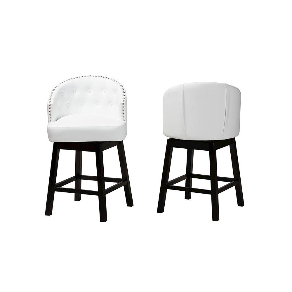 Leather and Espresso Brown Finished Wood 2-Piece Swivel Counter Stool Set