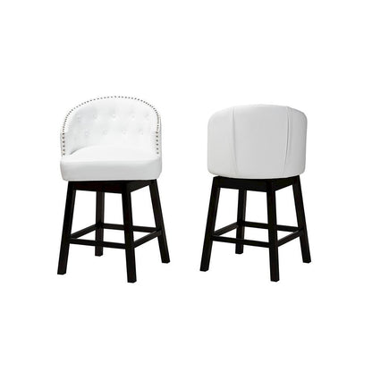 Leather and Espresso Brown Finished Wood 2-Piece Swivel Counter Stool Set