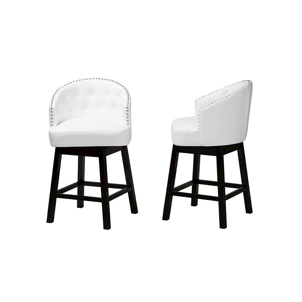 Leather and Espresso Brown Finished Wood 2-Piece Swivel Counter Stool Set