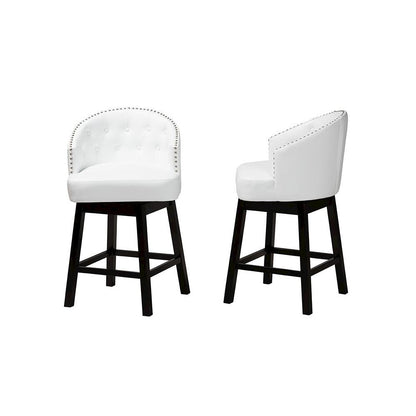 Leather and Espresso Brown Finished Wood 2-Piece Swivel Counter Stool Set