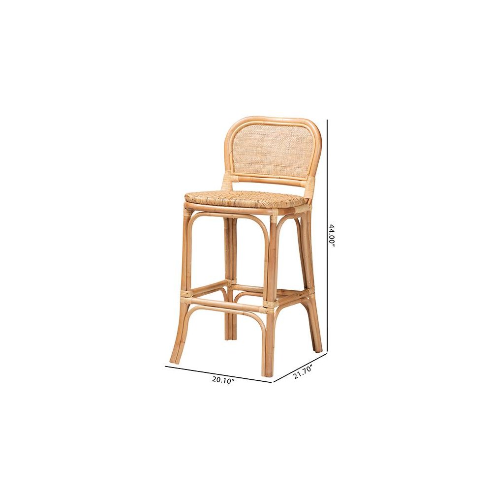 bali & pari Adrena Modern Bohemian Natural Brown Rattan Bar Stool