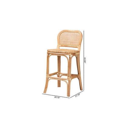 bali & pari Adrena Modern Bohemian Natural Brown Rattan Bar Stool