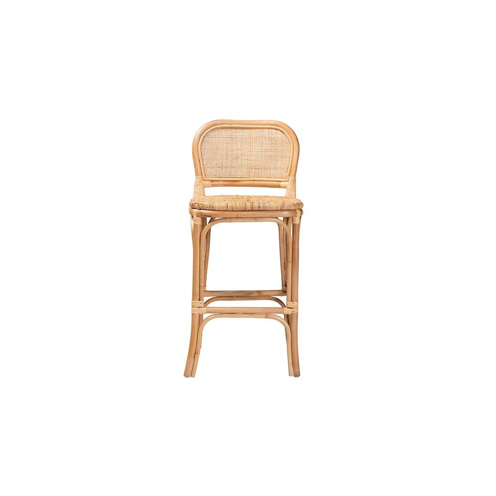 bali & pari Adrena Modern Bohemian Natural Brown Rattan Bar Stool