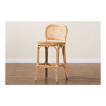 bali & pari Adrena Modern Bohemian Natural Brown Rattan Bar Stool