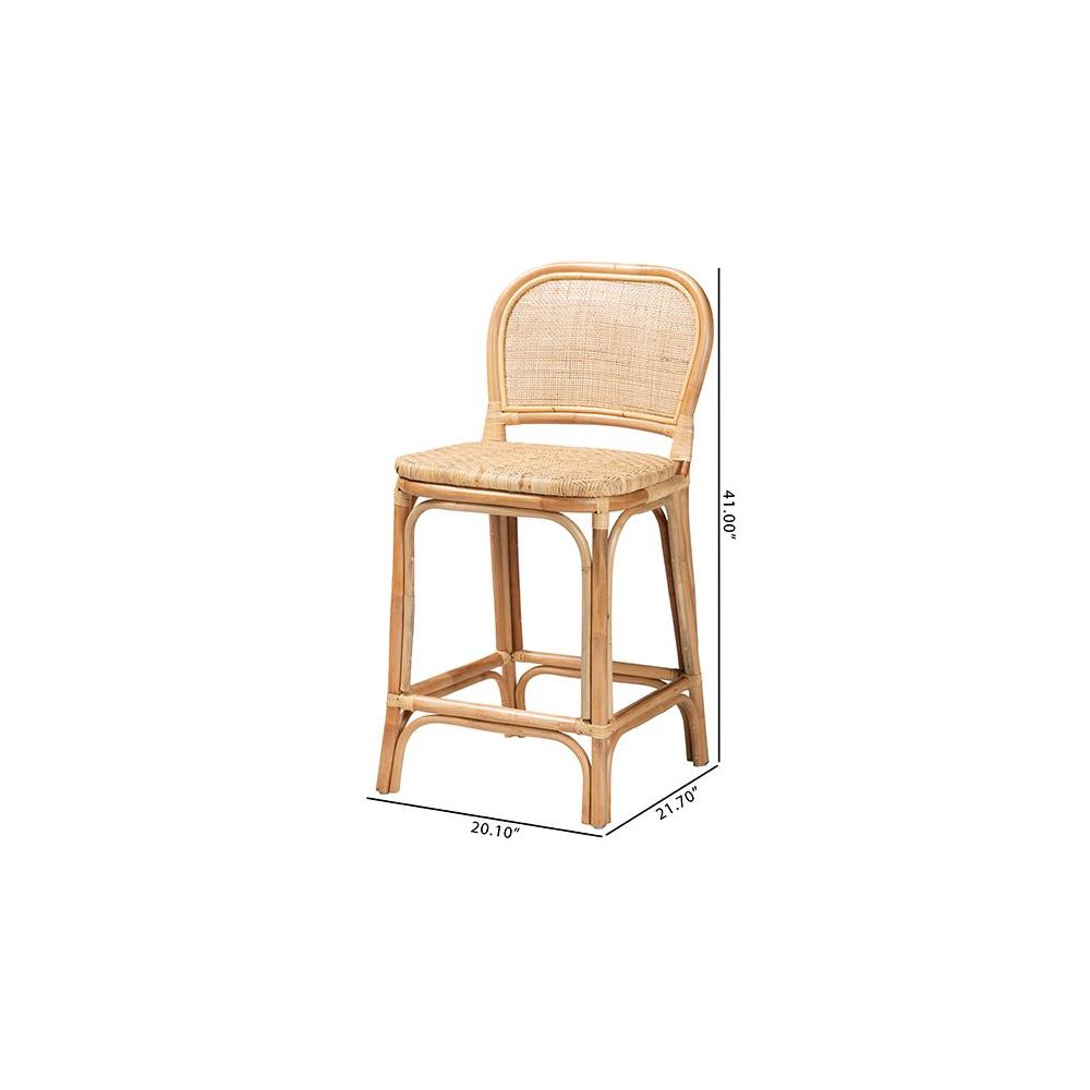 bali & pari Adrena Modern Bohemian Natural Brown Rattan Counter Stool