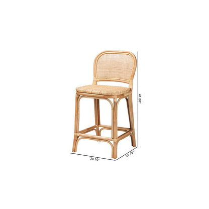 bali & pari Adrena Modern Bohemian Natural Brown Rattan Counter Stool