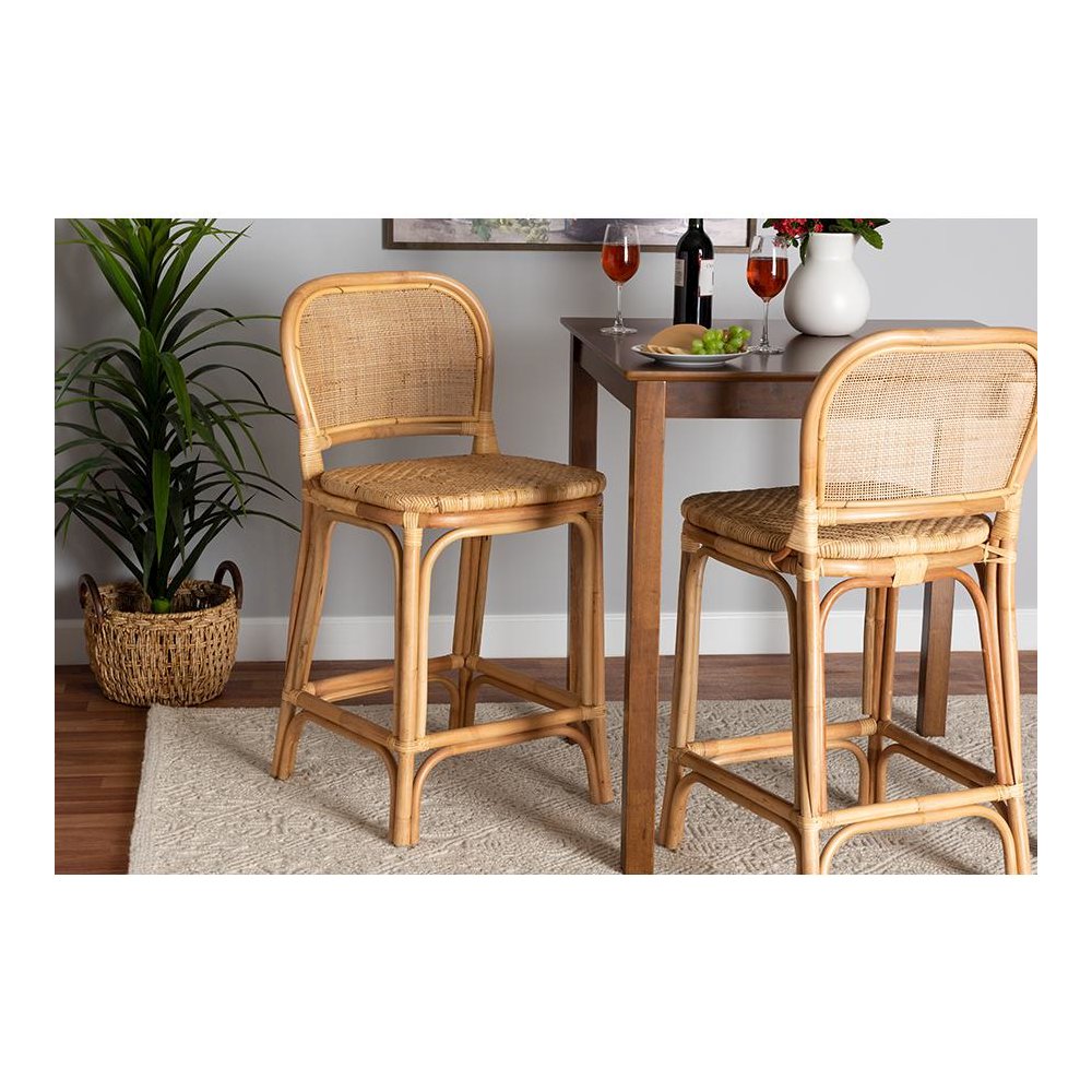 bali & pari Adrena Modern Bohemian Natural Brown Rattan Counter Stool