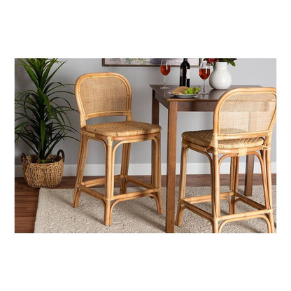 bali & pari Adrena Modern Bohemian Natural Brown Rattan Counter Stool