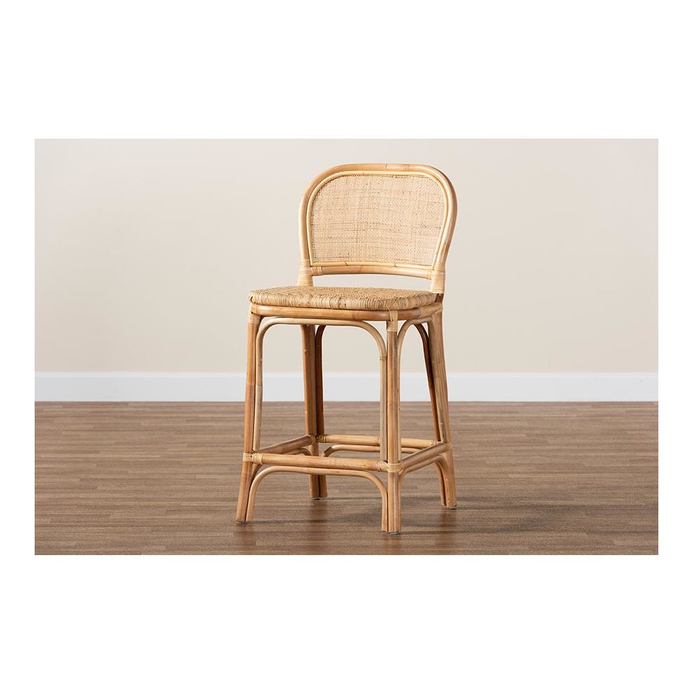 bali & pari Adrena Modern Bohemian Natural Brown Rattan Counter Stool