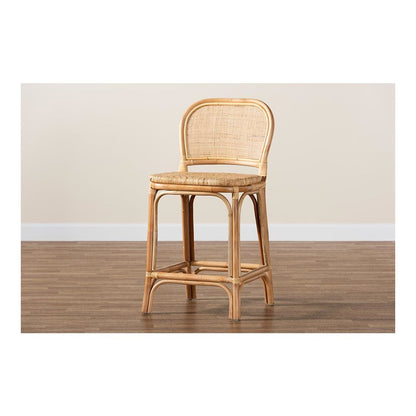 bali & pari Adrena Modern Bohemian Natural Brown Rattan Counter Stool