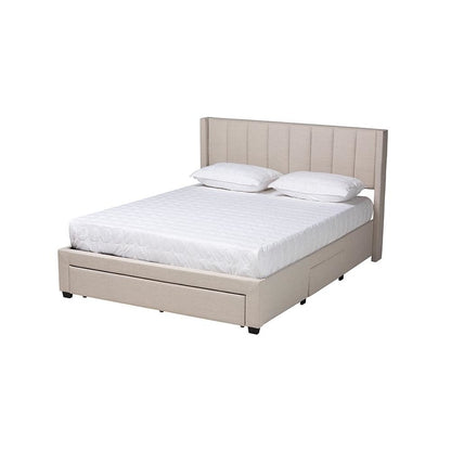 Transitional Beige Fabric Full Size 3-Drawer Storage Platform Bed