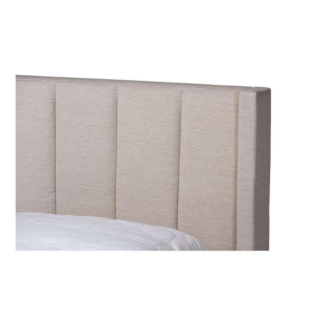 Transitional Beige Fabric Full Size 3-Drawer Storage Platform Bed
