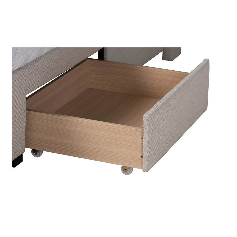 Transitional Beige Fabric Full Size 3-Drawer Storage Platform Bed