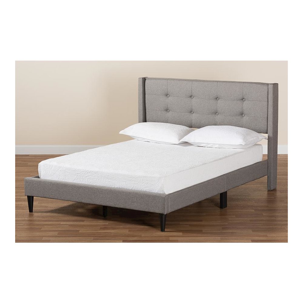 Transitional Grey Fabric Upholstered Full Size Platform Bed