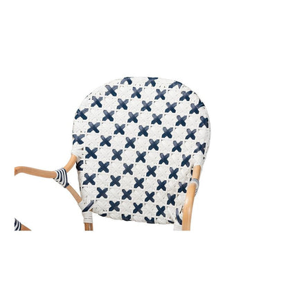 French Blue and White Weaving and Natural Rattan Bistro Chair