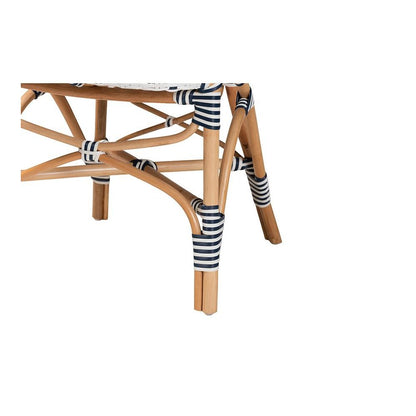 French Blue and White Weaving and Natural Rattan Bistro Chair