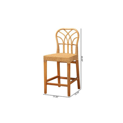 Monaco Modern Bohemian Natural Rattan and Mahogany Wood Counter Stool
