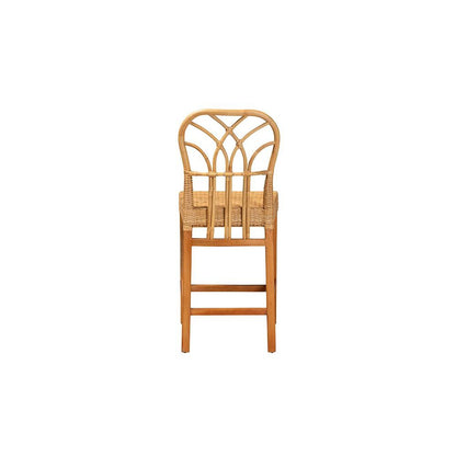 Monaco Modern Bohemian Natural Rattan and Mahogany Wood Counter Stool
