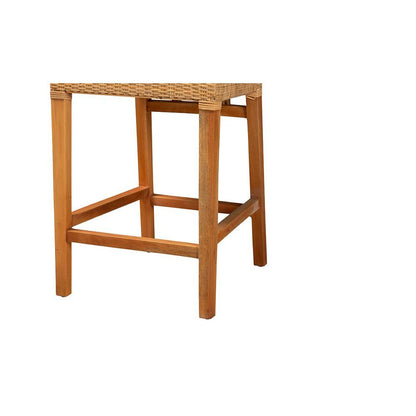 Monaco Modern Bohemian Natural Rattan and Mahogany Wood Counter Stool