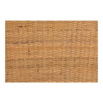 Monaco Modern Bohemian Natural Rattan and Mahogany Wood Counter Stool