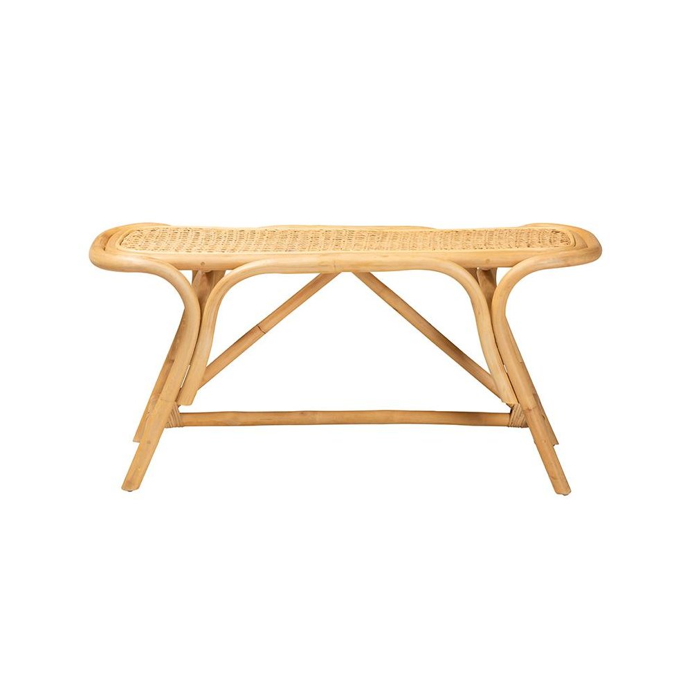 bali & pari Septa Modern Bohemian Natural Brown Rattan Accent Bench