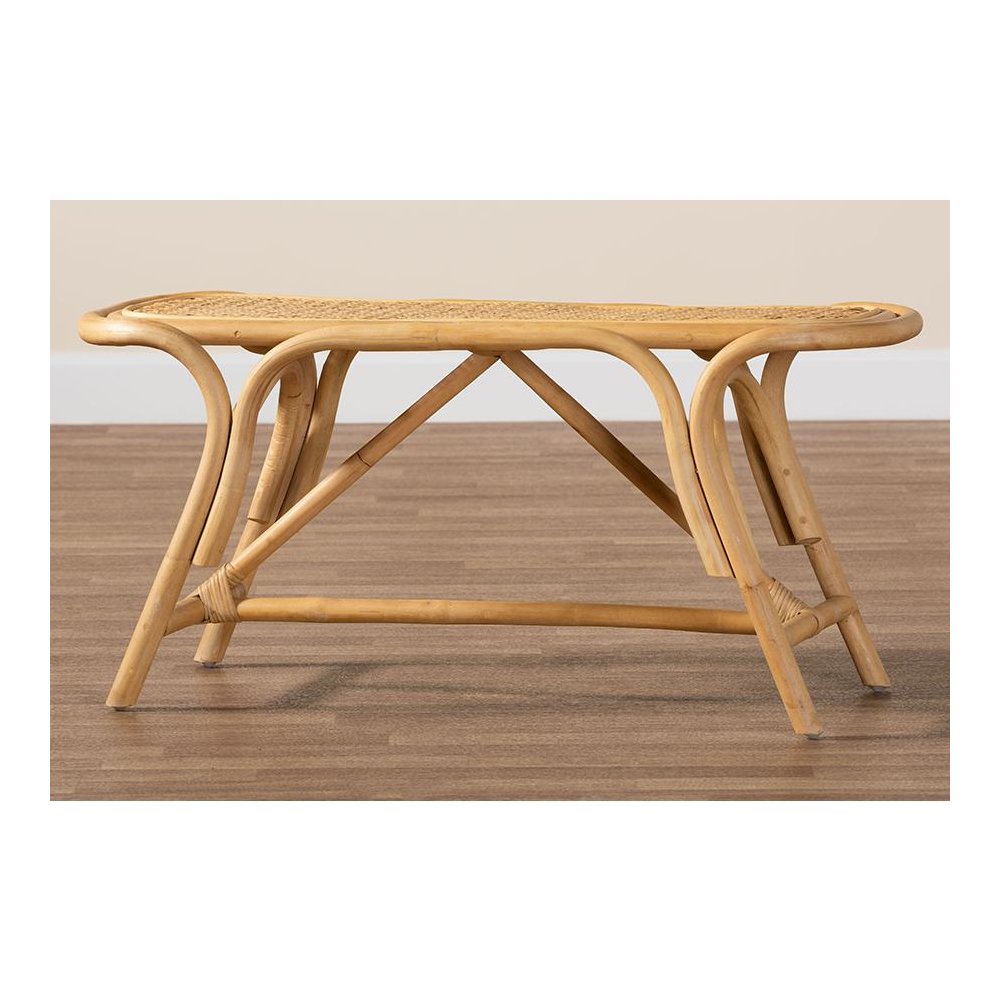 bali & pari Septa Modern Bohemian Natural Brown Rattan Accent Bench